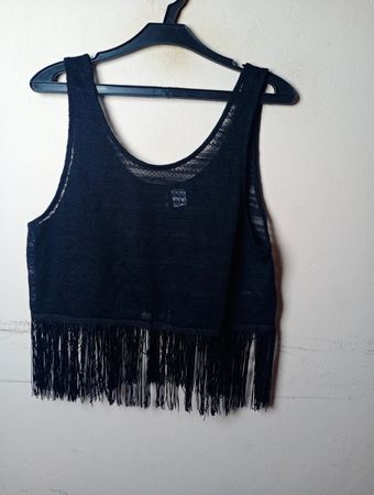 Divided H&M schwarzes Fransen-Top