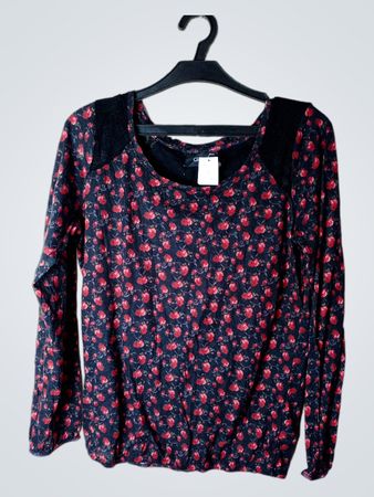 Gina Damen Langarm-Oberteil mit Blumenmuster und Spitze
