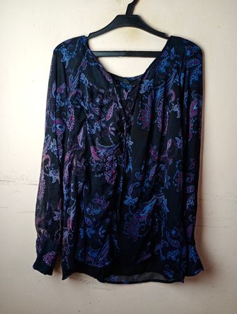 TCM Damen Schwarze Paisley-Muster Langarmbluse