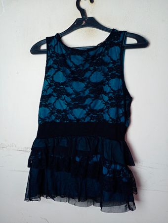 Türkis und Schwarzes Spitze Rüsche Tanktop