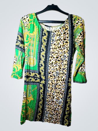 Grün und Gelb Druckkleid