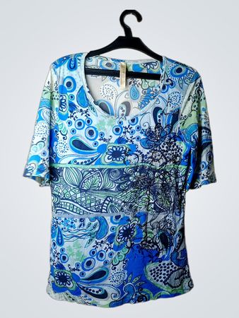 Oui Moments Blau Grüner Paisleymuster Tunika-Oberteil