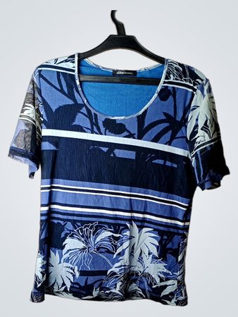 s.Oliver Damen Blau Blumenmuster T-Shirt