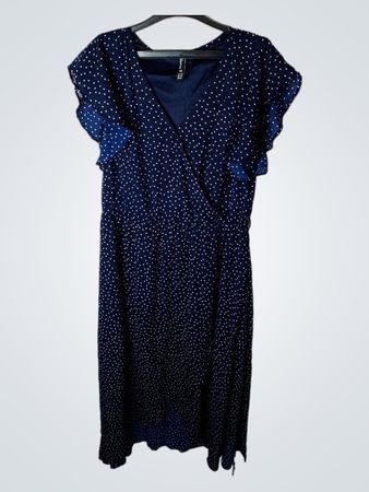Pascalle Navy Blue Polka Dot Midi Dress