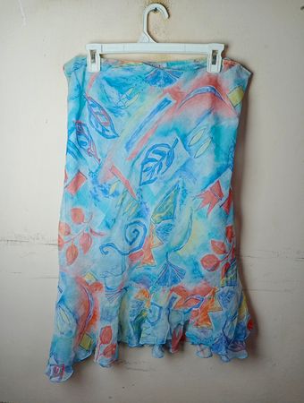STYLE Damen Blau Floral Druck Rüschensaum Rock