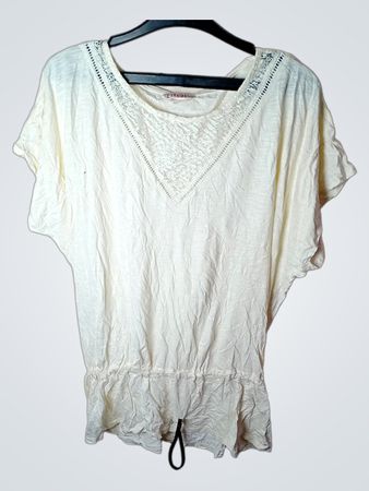 CAMAIEU Cream V-Neck Verziertes Tunika-Top