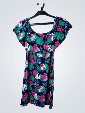 Sinsay Damen Kleid mit tropischem Druck und schulterfreiem Design