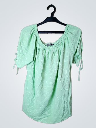 HEUTE Mintgrüne Off-Shoulder Puffärmel-Bluse