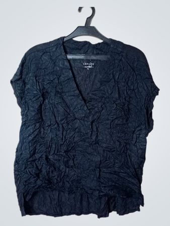 CAMATEU essentiel Schwarzes Crinkle V-Ausschnitt Oberteil XXL