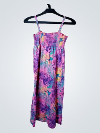 Girls' Pink Tropical Print Smocked Maxi Dress