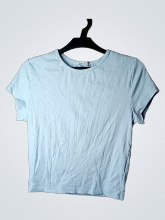 Bershka Baby Blue Ribbed Cropped T-Shirt