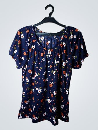 Gabriella K. Damen Marineblau Floral Print Kurzarmoberteil Größe 44