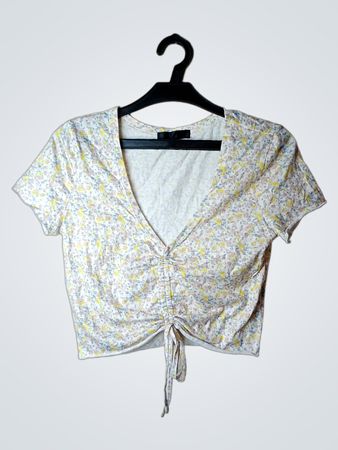 Blumendruck gerafftes Krawatten-Front-Top