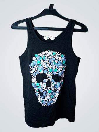 H&M Schwarzes Blumen-Schädel-Trägershirt