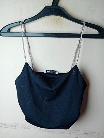 FB Sister Black Crop Top mit Strass-Trägern