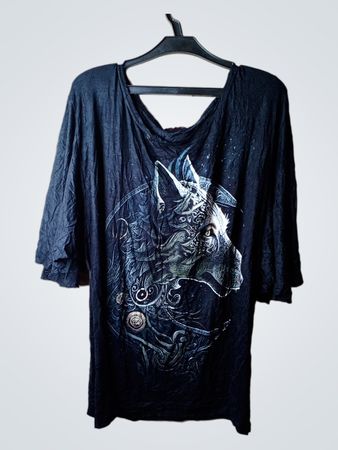 Schwarzes T-Shirt mit Wolf-Grafik