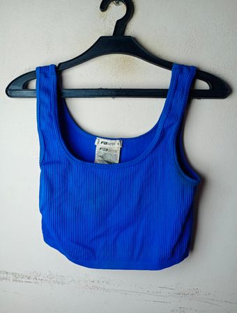 FB Sister Blue Ribbed Crop Top