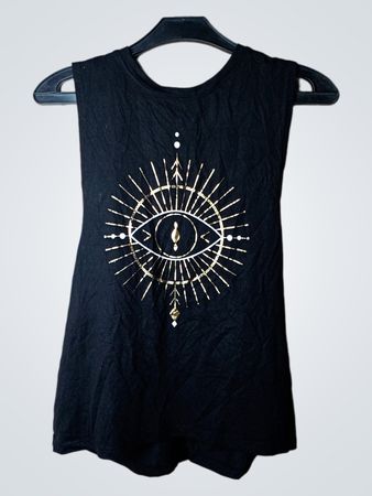 Even & Odd Active schwarzes Tank-Top mit Augen-Grafik