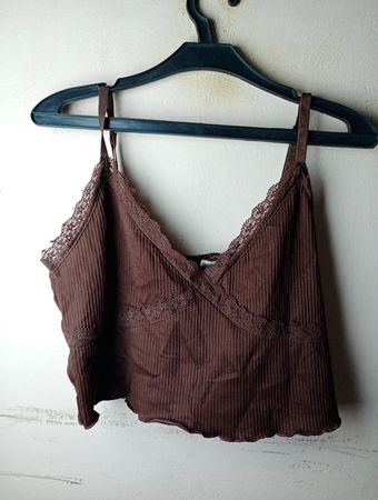H&M Divided Braunes Rippestrick-Spitzenrand-Cami-Top