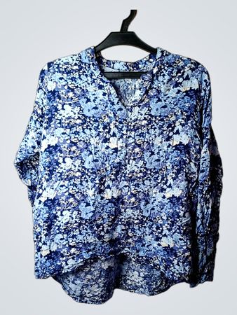 JANINA Blaue Bluse mit floralem Print