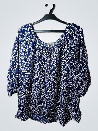 C&A Blaue Weiße Blätterdruck-Bluse