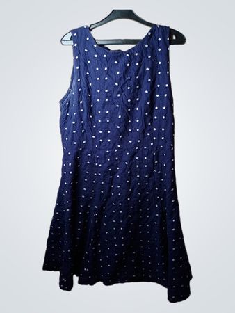 Aprikosenblaues Navy-Blaues Kleid mit Punkten UK 14