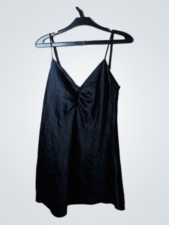 Schwarzes Spaghetti-Träger Mini-Kleid