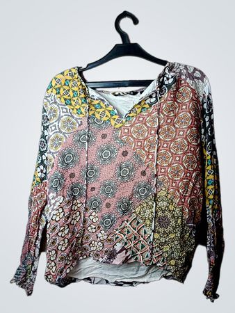 MANGO Patchwork Print Langarmbluse