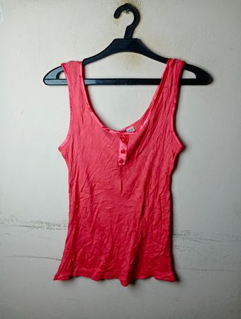 Damen Pink Geripptes Henley Tanktop
