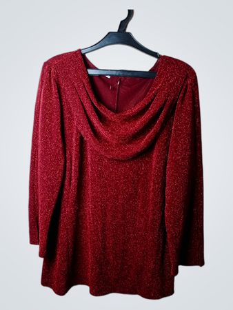 Rotes glitzerndes Cowl-Neck Langarmoberteil