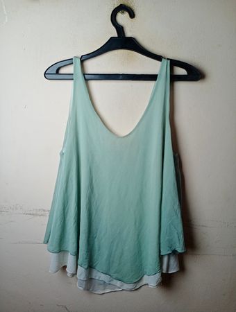 ALLUDE Light Green Layered Tank Top