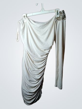 Weißes Rüschen-Einärmeliges Kleid mit Verzierungen