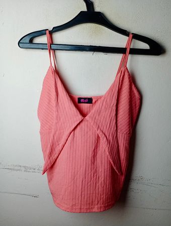 Misfit Coral Ribbed Spaghetti Strap Tank Top