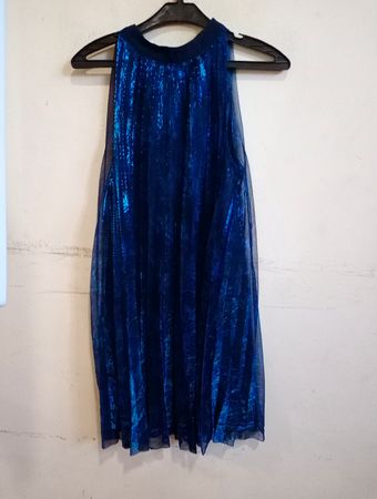 Orsay Blue Metallic Mesh Dress