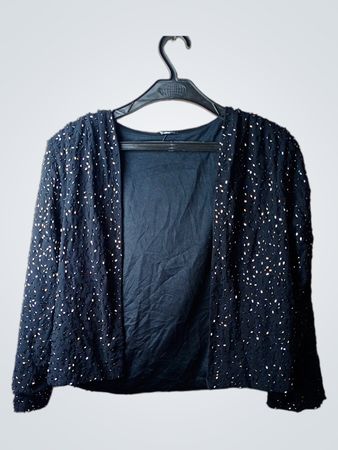 Schwarze bestickte Cropped-Jacke