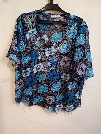 FOGLIE ROSSE Damen Blau Blütenmuster Bluse