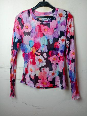 ICHI Floral Print Mesh Langarmoberteil