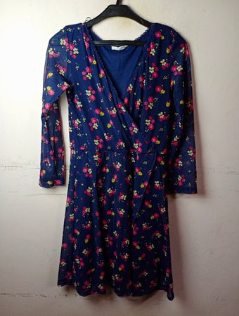 SPRING Blue Floral Print Wrap Dress