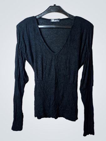 CHLOE Schwarzes Langarm V-Ausschnitt Top
