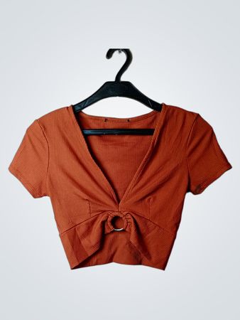 Orange Ribbed Crop Top with Ring Detail