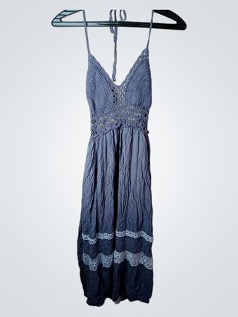 Blue crochet halter maxi dress