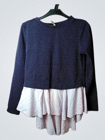 Navy gepunktetes langärmliges Peplum-Top