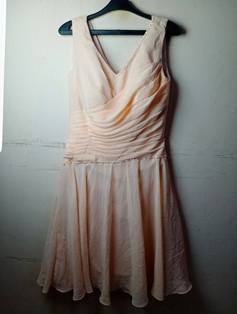 IZIDRESS Peach Beaded V-Neck Sleeveless Dress