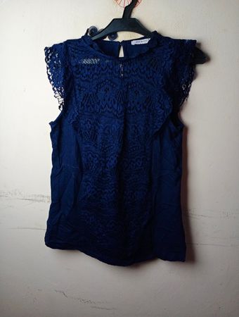 Navy Blue Spitze Detail Ärmelloses Top