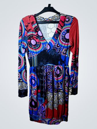 Langärmliges Patchwork-Druckkleid