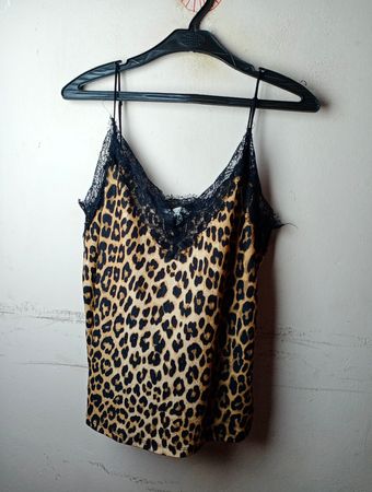 Leopardenmuster Cami mit Spitzenbesatz