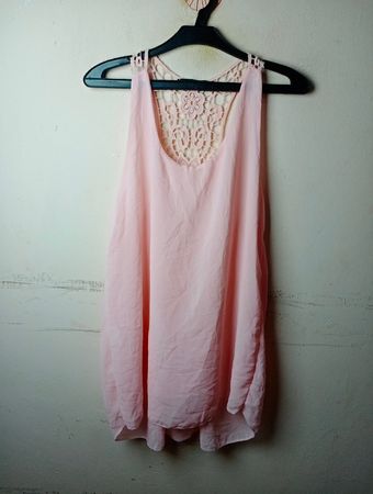 STYLEBOOM Pink Lace Back Tank Top