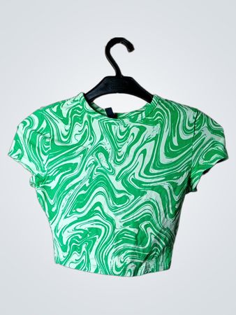 Grünes und weißes Wirbelmuster kurzes T-Shirt