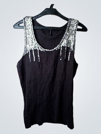 AMISU Damen Schwarzes Ärmelloses Verziertes Tanktop