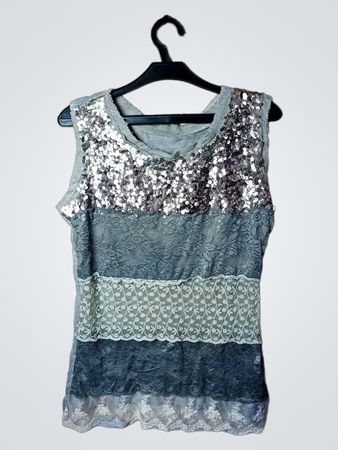 Ärmelloses Spitzen- und Pailletten-Top